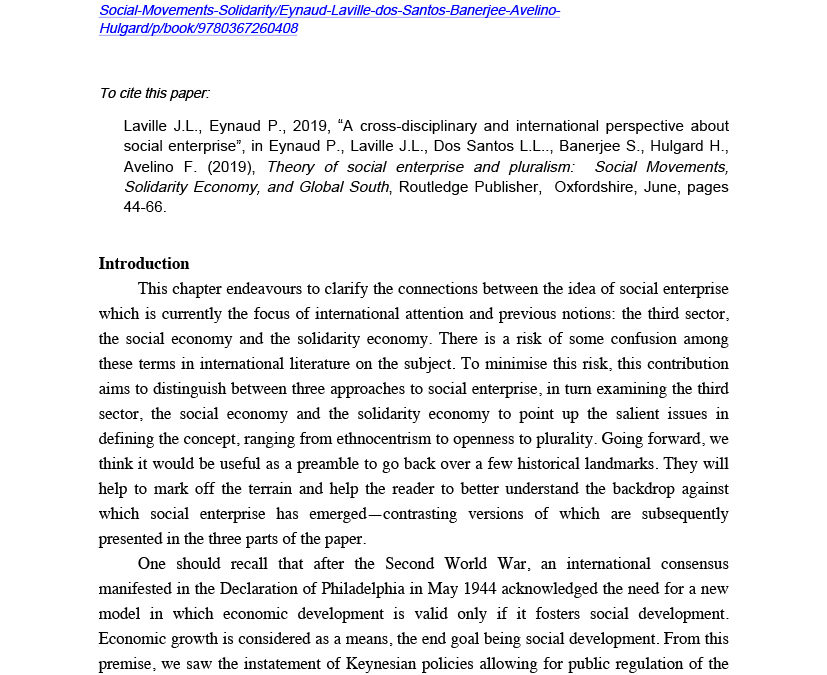 A cross-disciplinary and international perspective about social enterpri