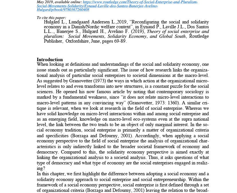 Reconfiguring the social and solidarity economy in a Danish/Nordic welfare context